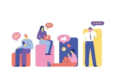 illustration of people using social media on various electronic devices